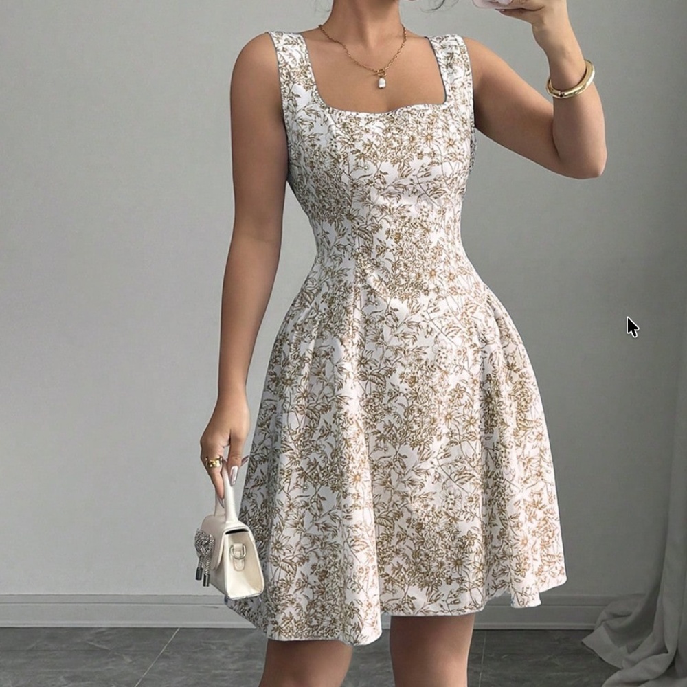 Boho Floral Print Backless Back Tie Sleeveless Flared Hem Dress - Picture 4 of 8